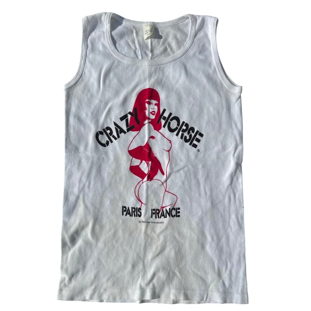 Rare Vintage 1982 Crazy Horse Paris France white Tank Top 100% Cotton TU Size s